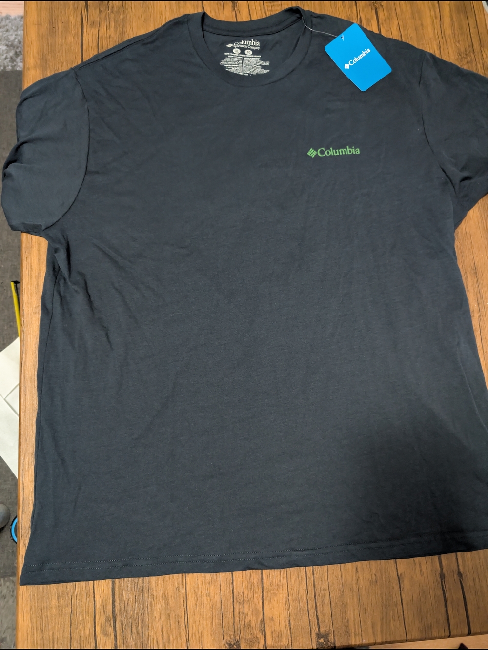 Columbia Men's Short Sleeve Logo Tee - Black with Green Logo XL